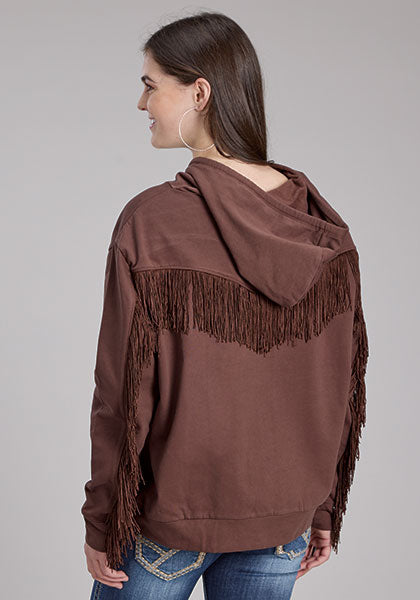 Ladies Brown Fringe Hoodie