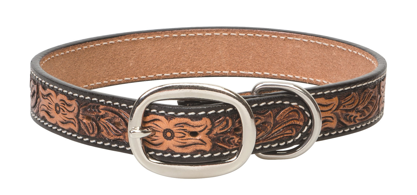 Floral Tooled Dog Collar