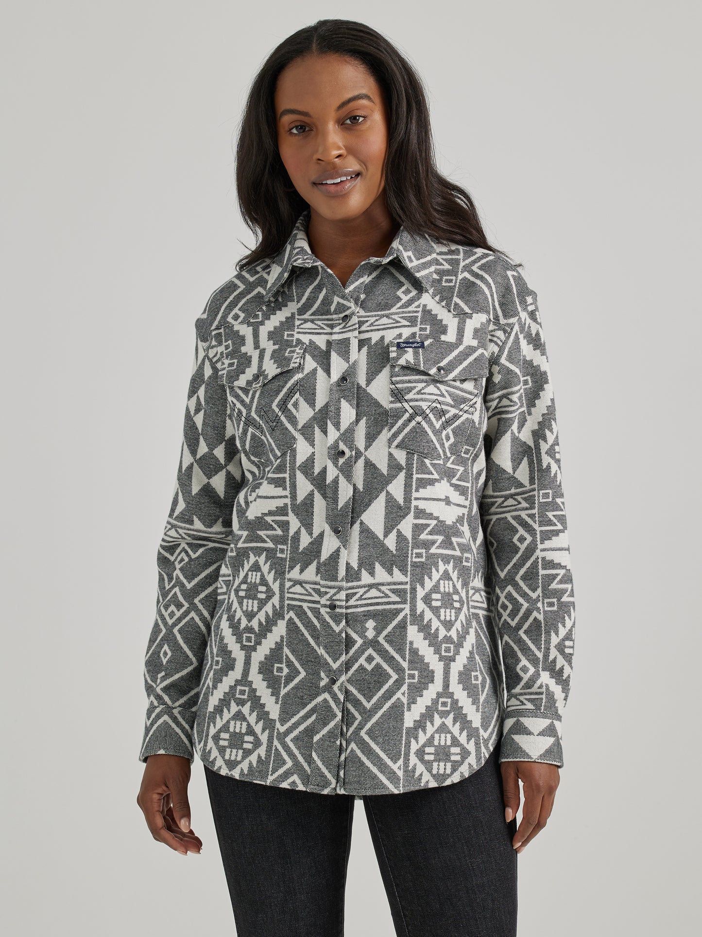 Ladies Boyfriend Fit Button Down Shirt - Black/White