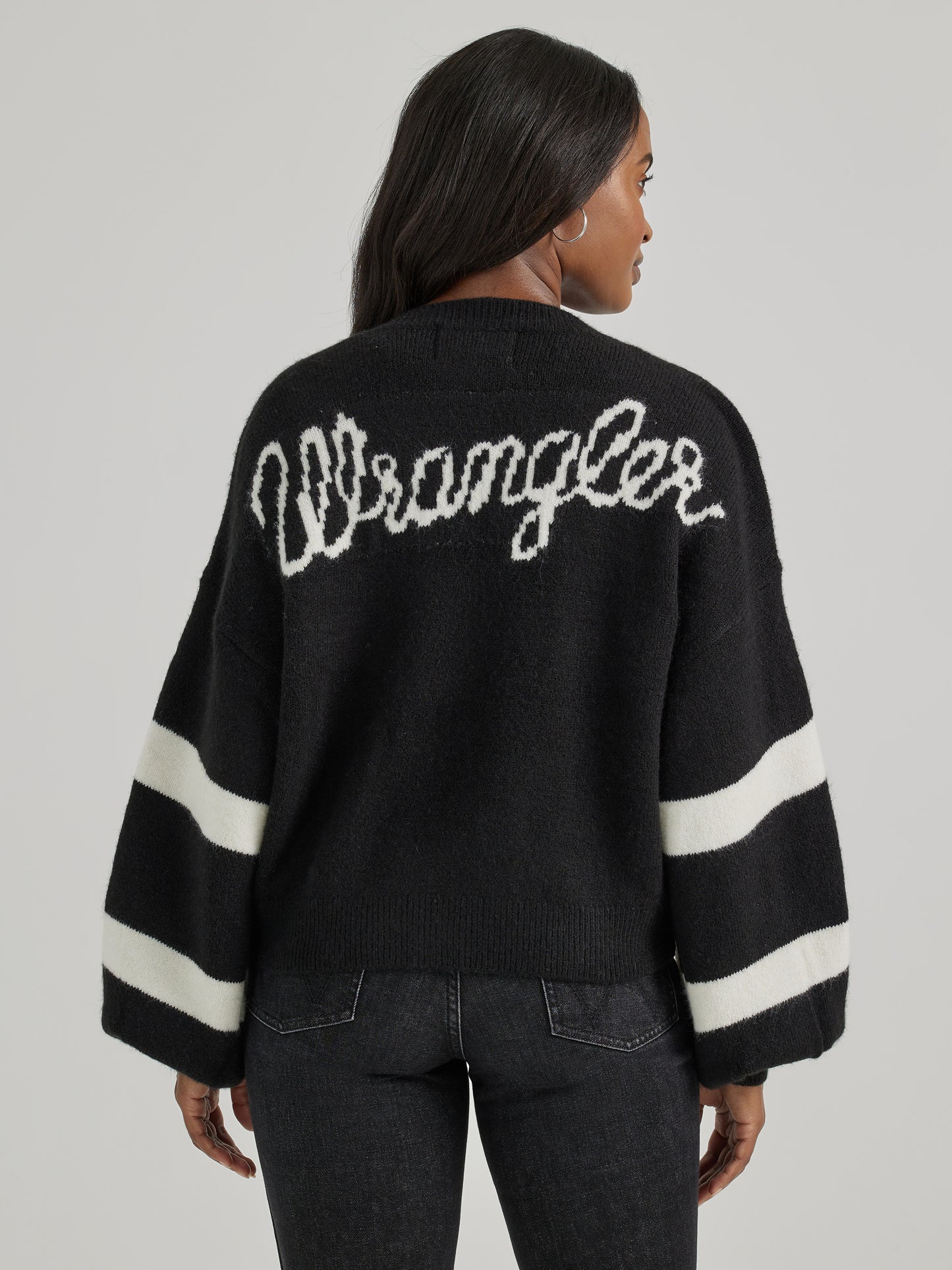 Ladies Cropped Punchy Cardigan - Black