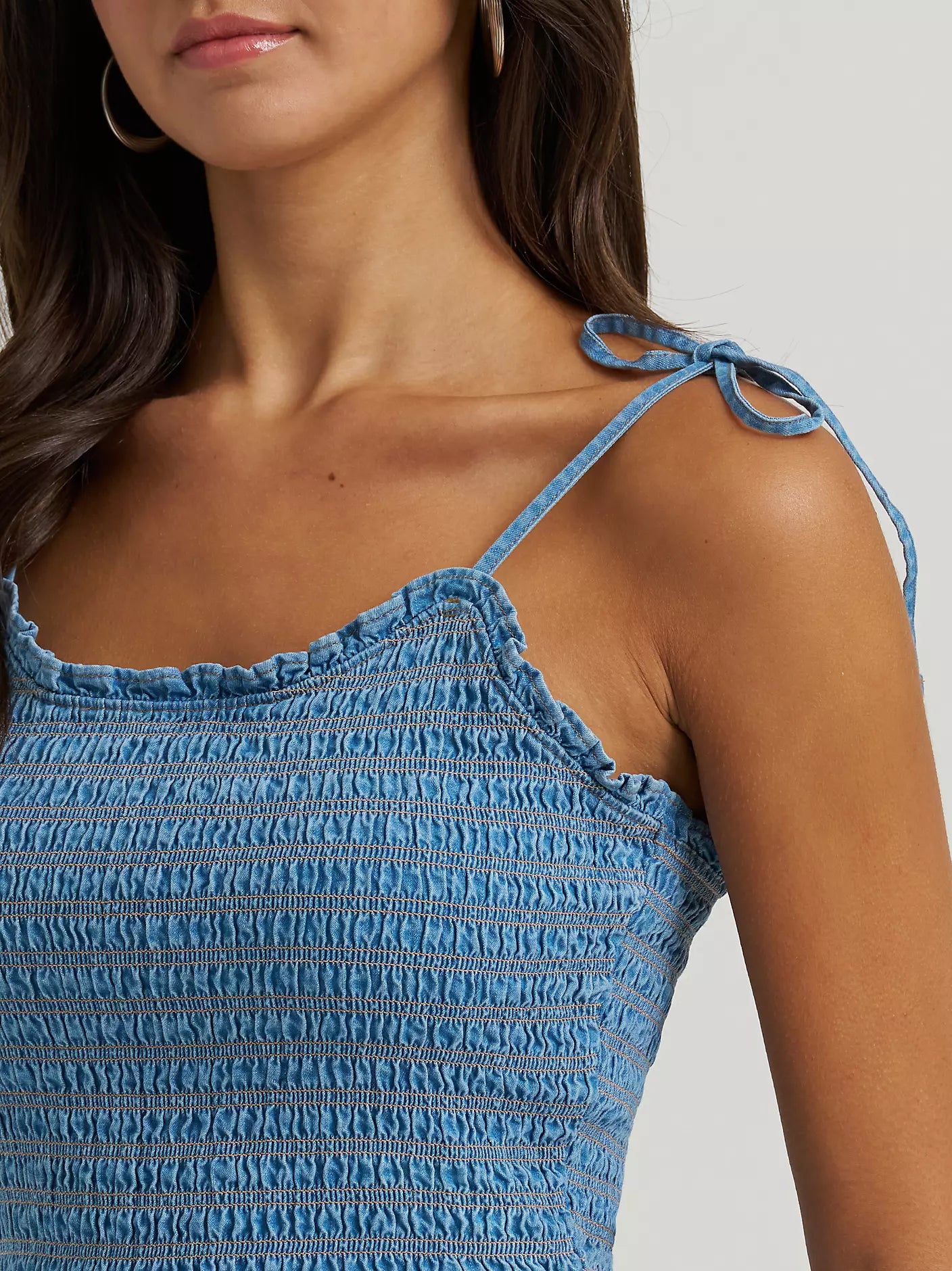 Women's Tie Denim Smocked Dress