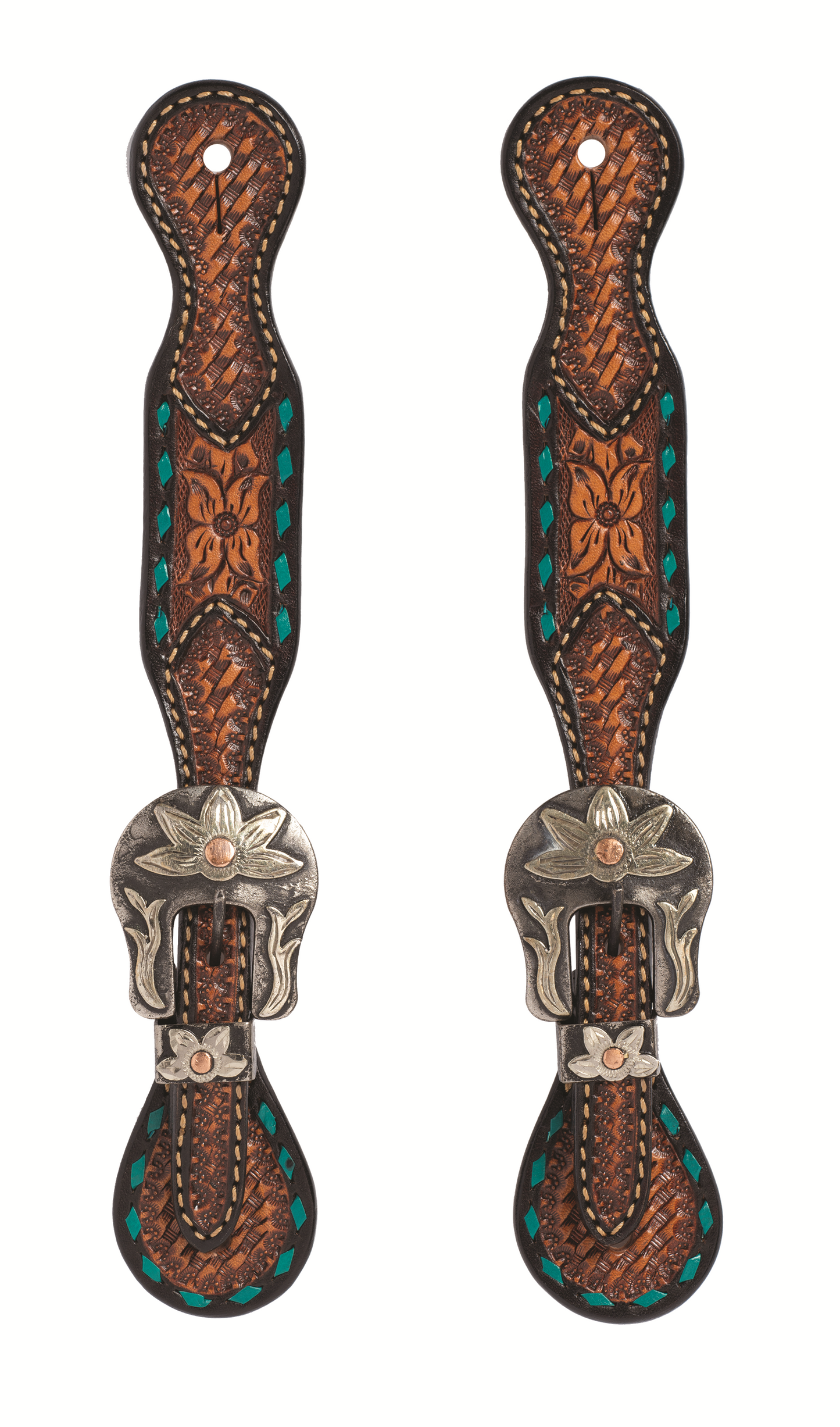 Turquoise Cross Floral Buckstitch Ladies' Spur Straps