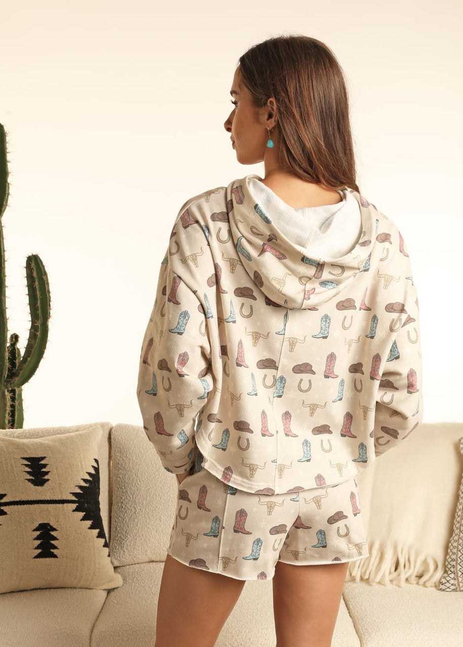 Ladies Cowgirl Print Oversized Hoodie
