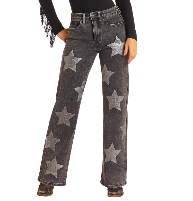 Ladies Relaxed Flare Star Jeans