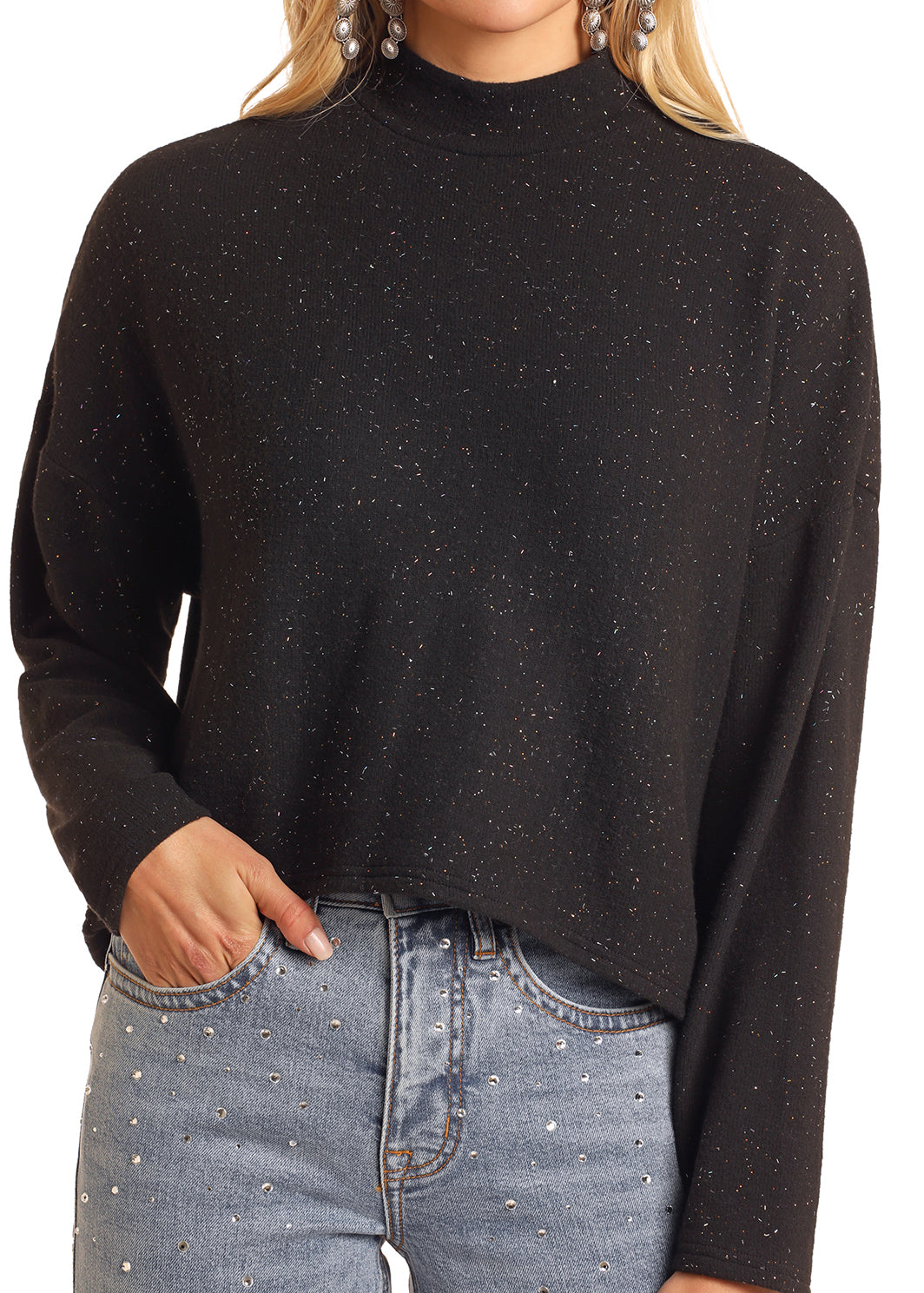 Ladies Glittery Mockneck Pullover