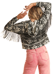 Ladies Aztec Print Fringe Hoodie