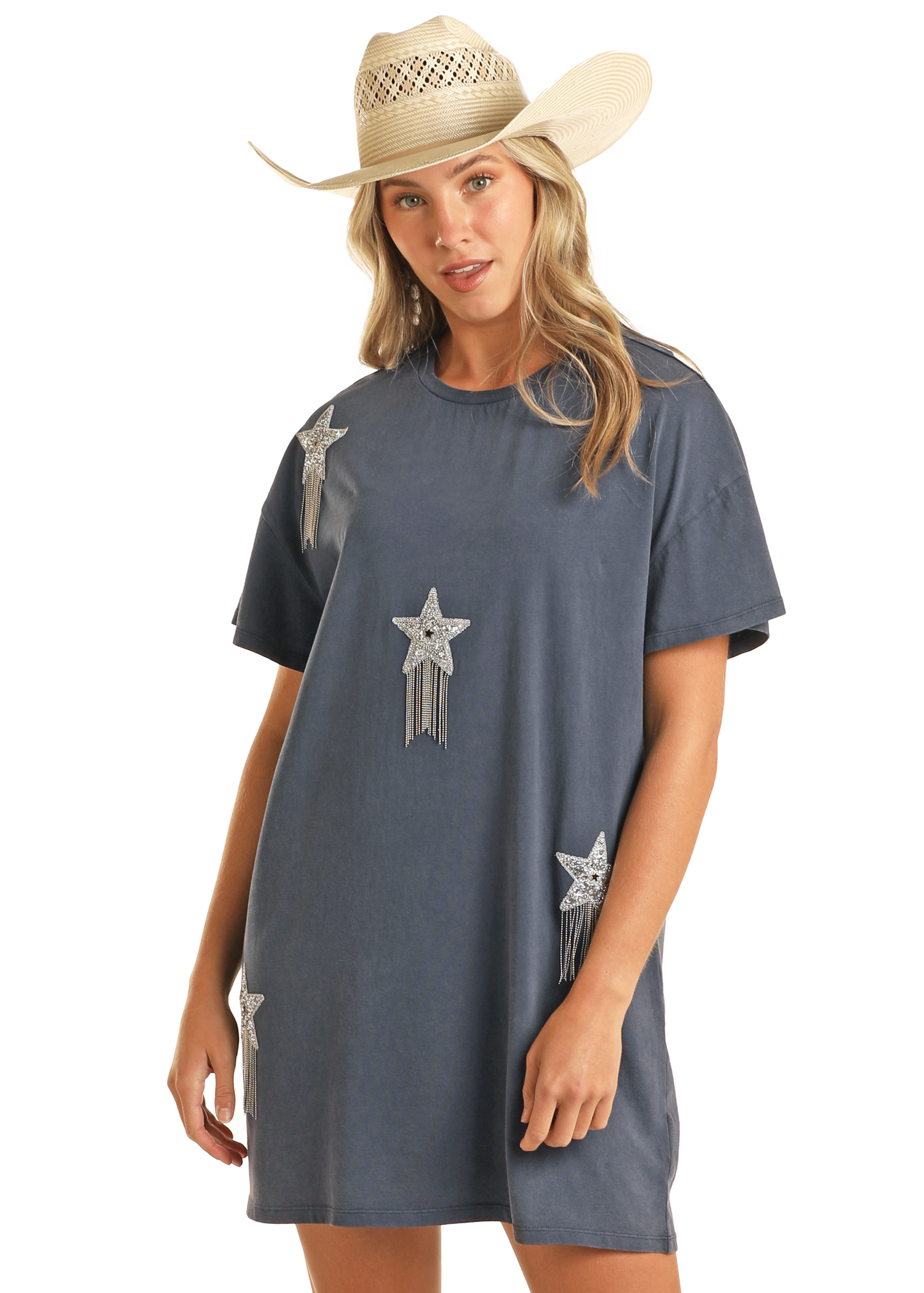 Ladies T-Shirt Dress Blue Stars