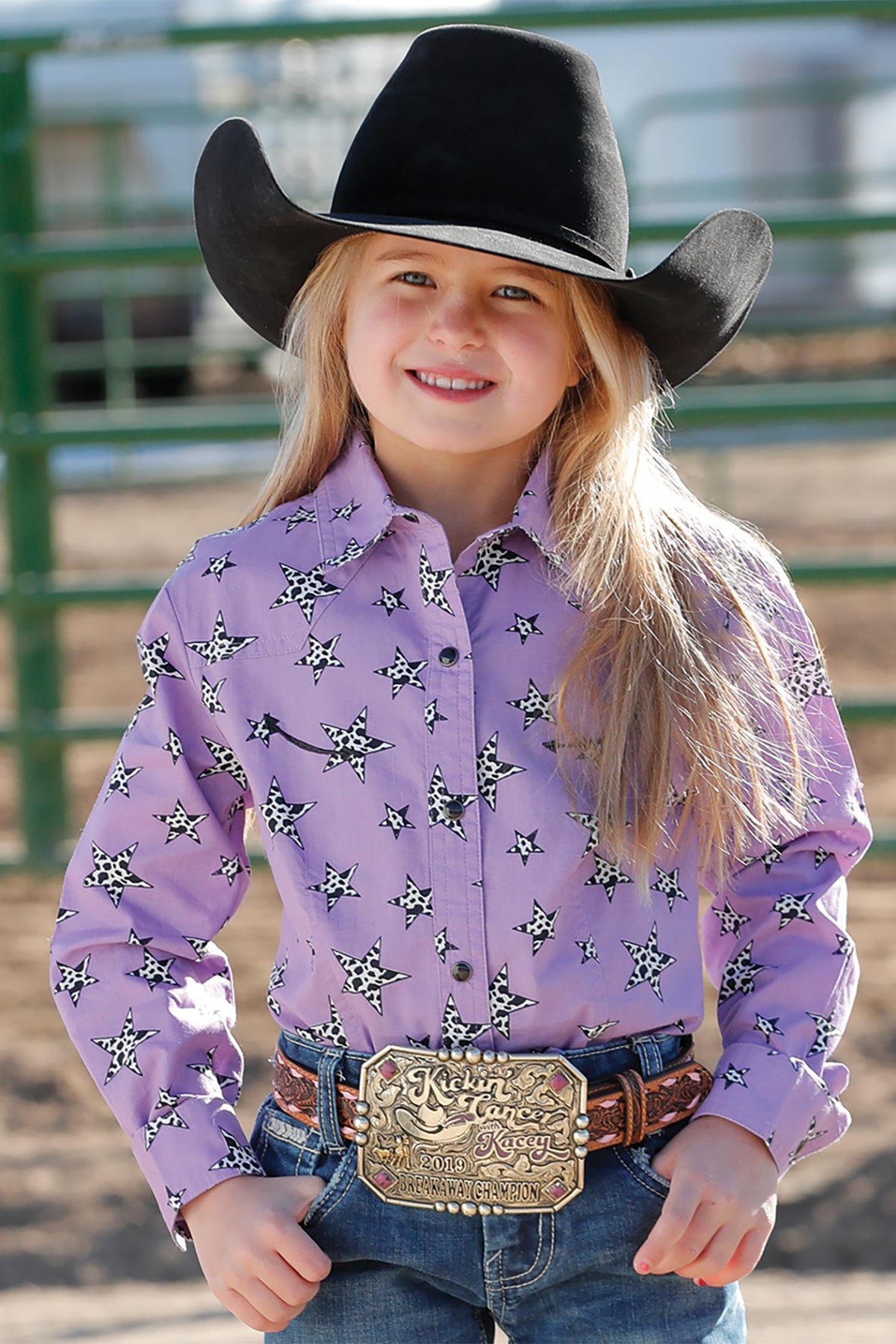 Girls Western Shirt - Cowprint Stars