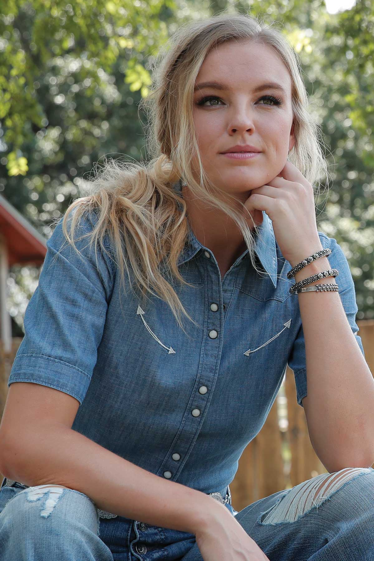 Ladies Short Sleeve Denim Shirt