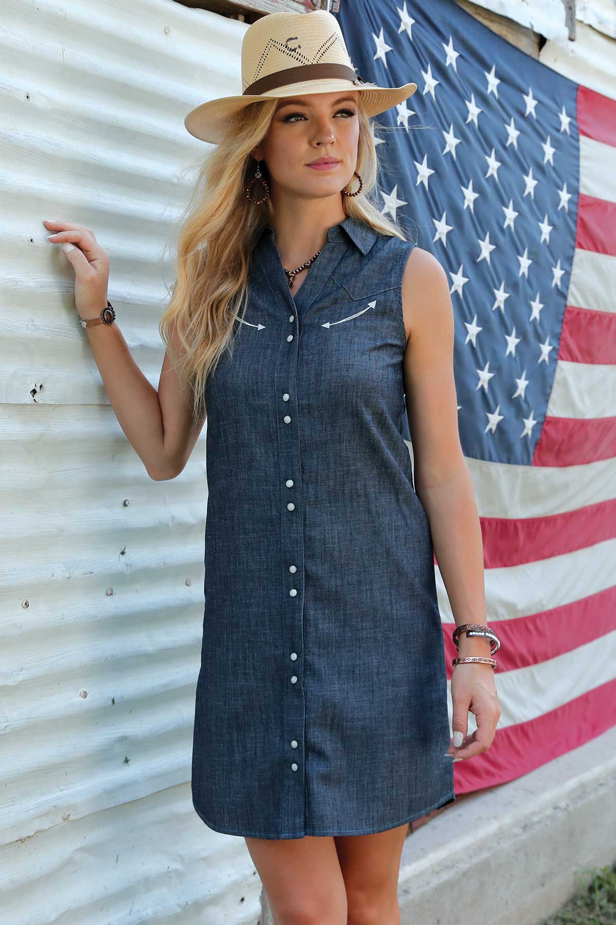 Ladies Pearl Snap Denim Dress