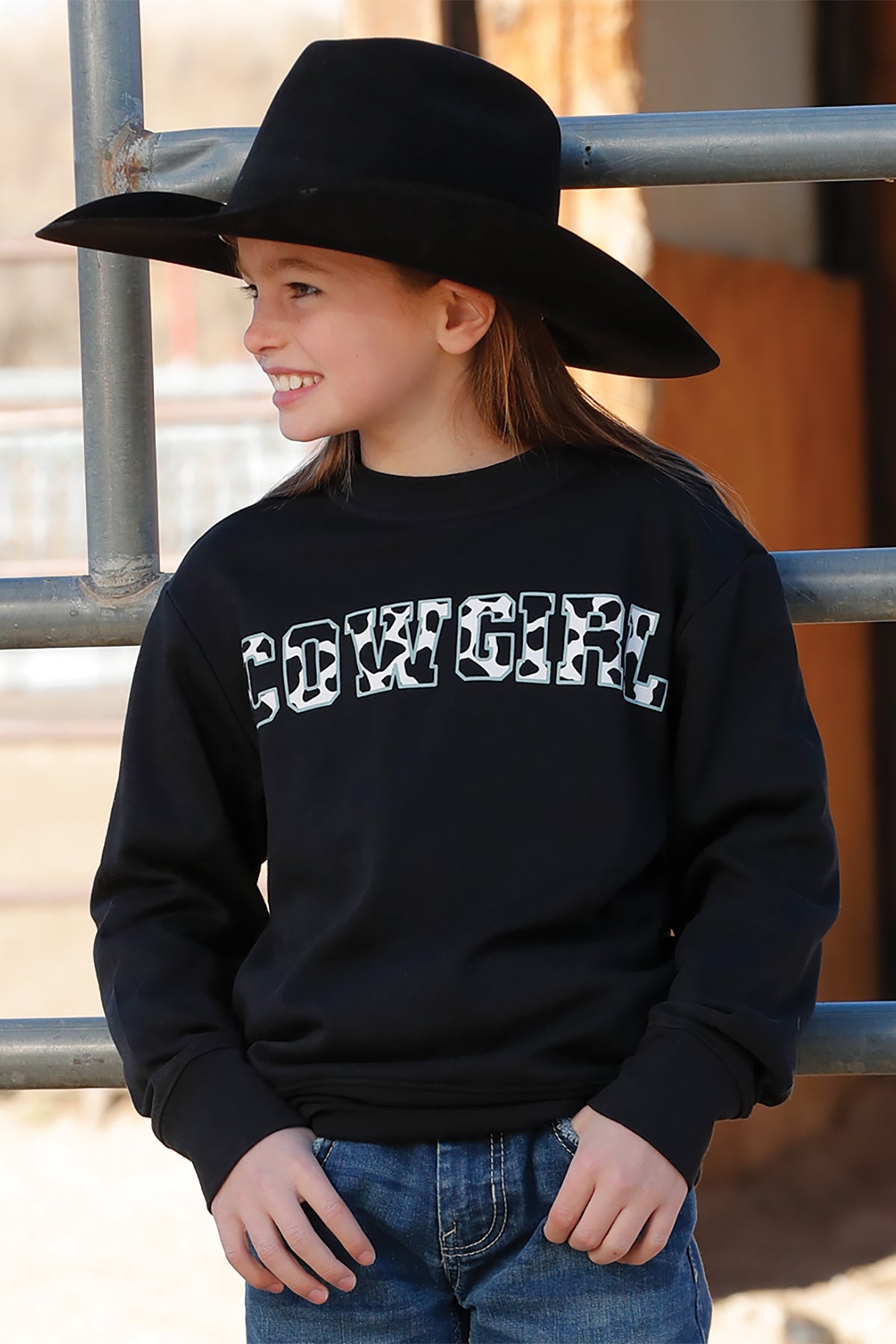 Girls Pullover Sweater - Black/Cowprint