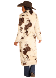 Ladies Cow Print Faux Fur Coat