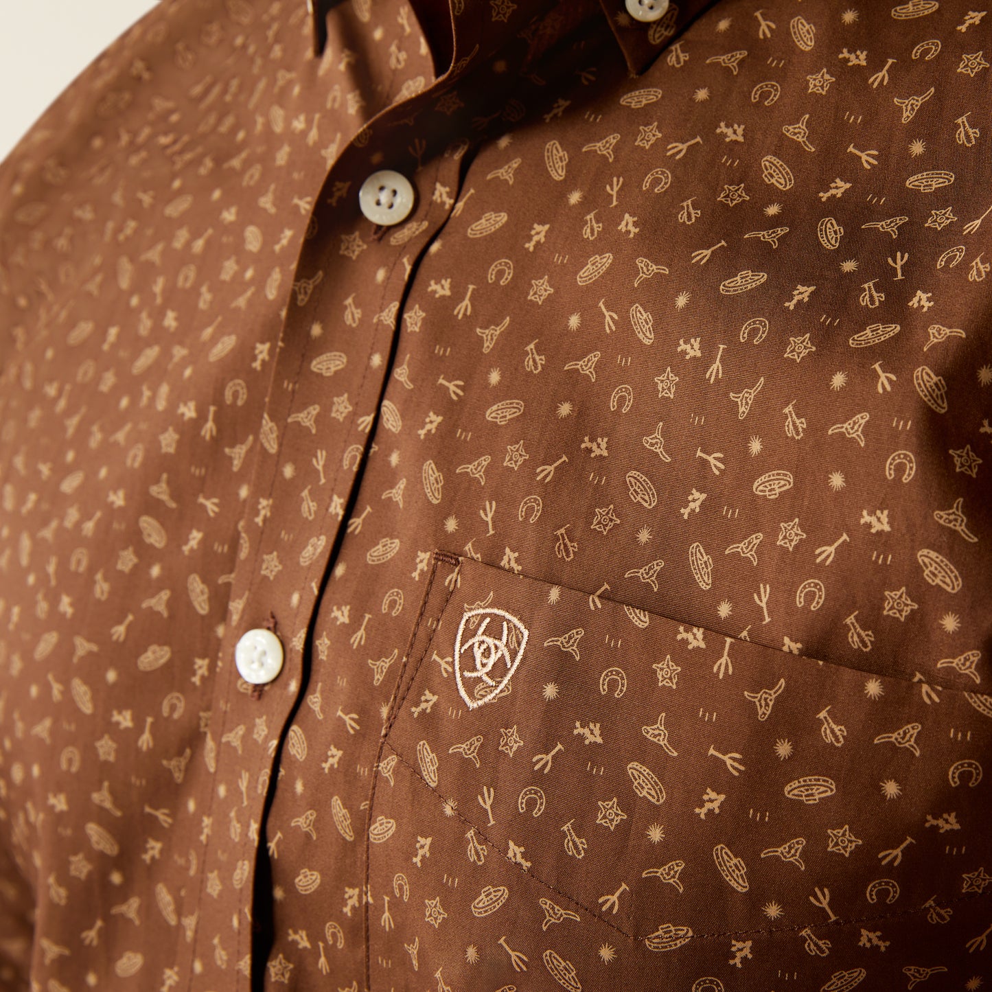 Men's Wrinkle Free Fitted Western Shirt - Brown