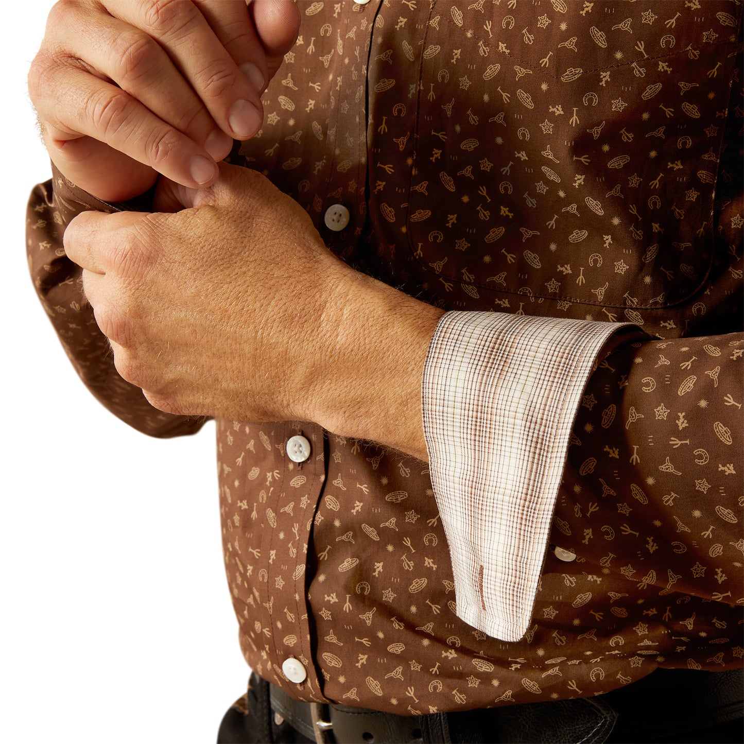 Men's Wrinkle Free Fitted Western Shirt - Brown