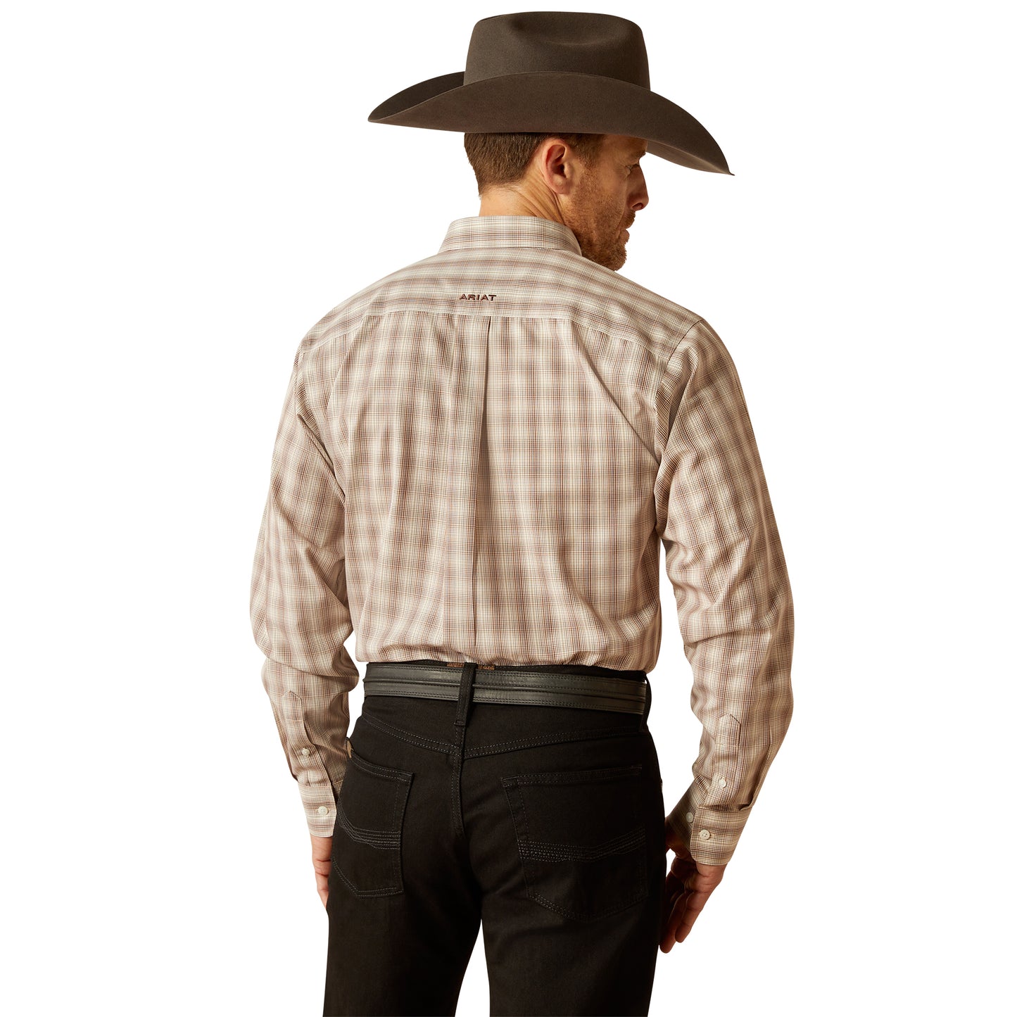 Men's Wrinkle Free Fitted Western Shirt - Brown Plaid