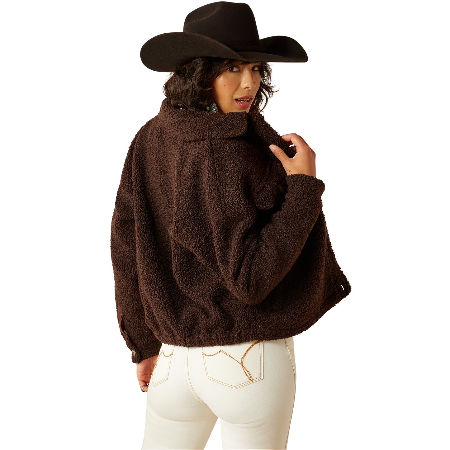Ladies Julia Cropped Sherpa Jacket - Brown