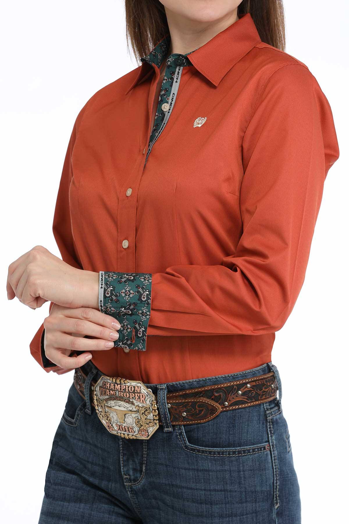 Ladies Tencel Western Shirt - Orange Stripe