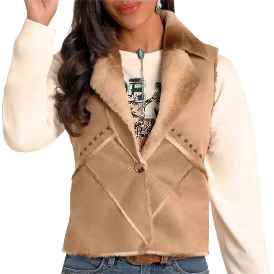 Ladies MIcro Suede Faux Fur Vest