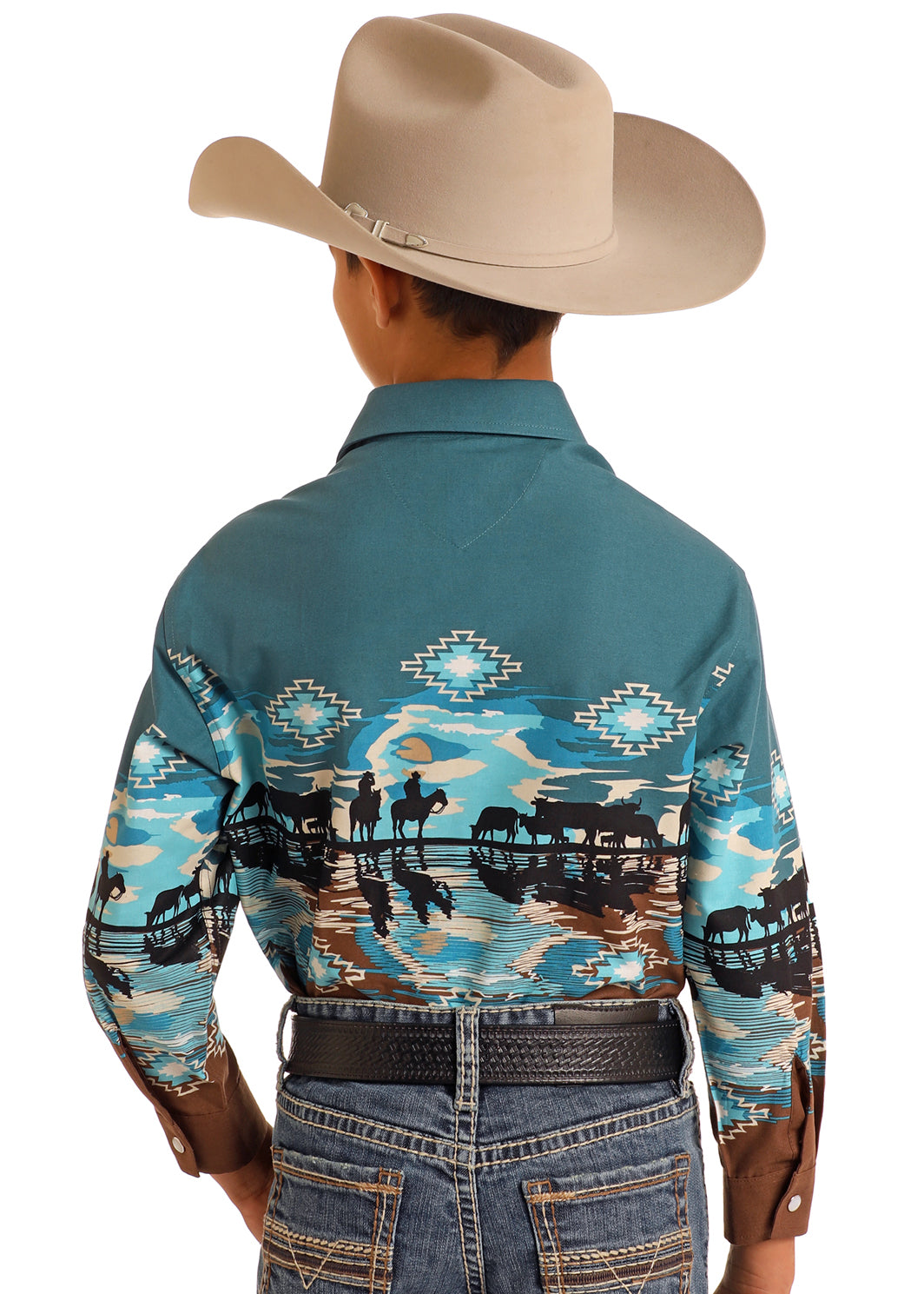 Boys Border Print Western Shirt