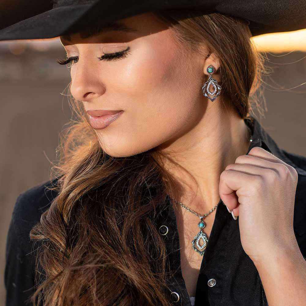 Twisted In Time Crystal Turquoise Earrings