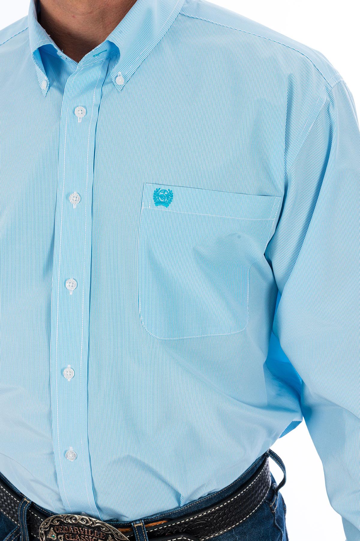 Mens Western Shirt - Light Blue Pin Stripe