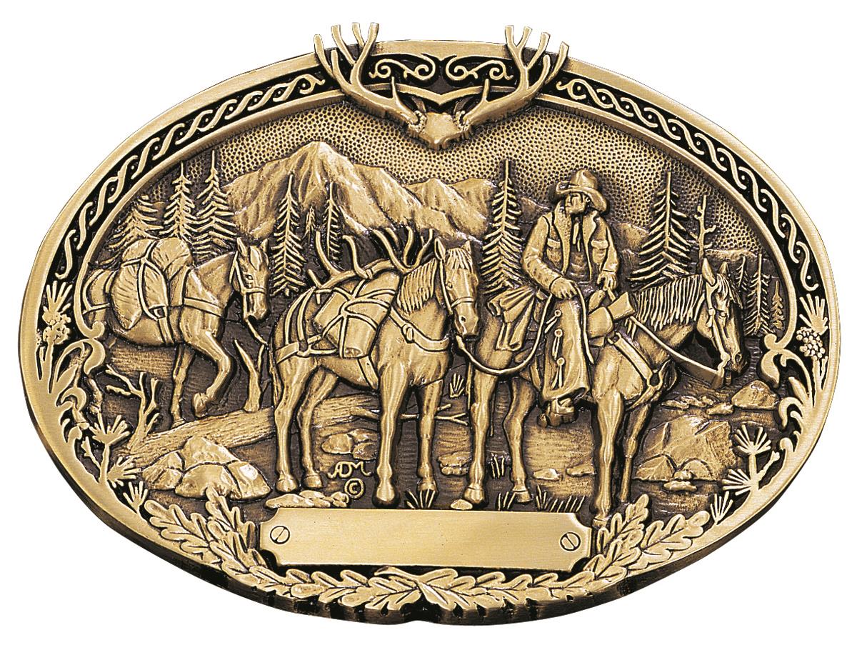 Pack Horses & Rider Brass Heritage Attitude Belt Buckle