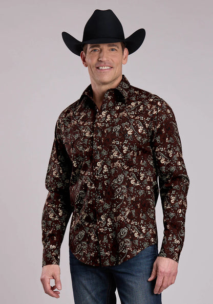 Mens Snap Brilliant Paisley Print Western Shirt