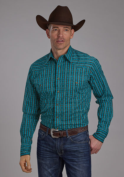 ROPER MENS WESTERN SHIRT BLUE/