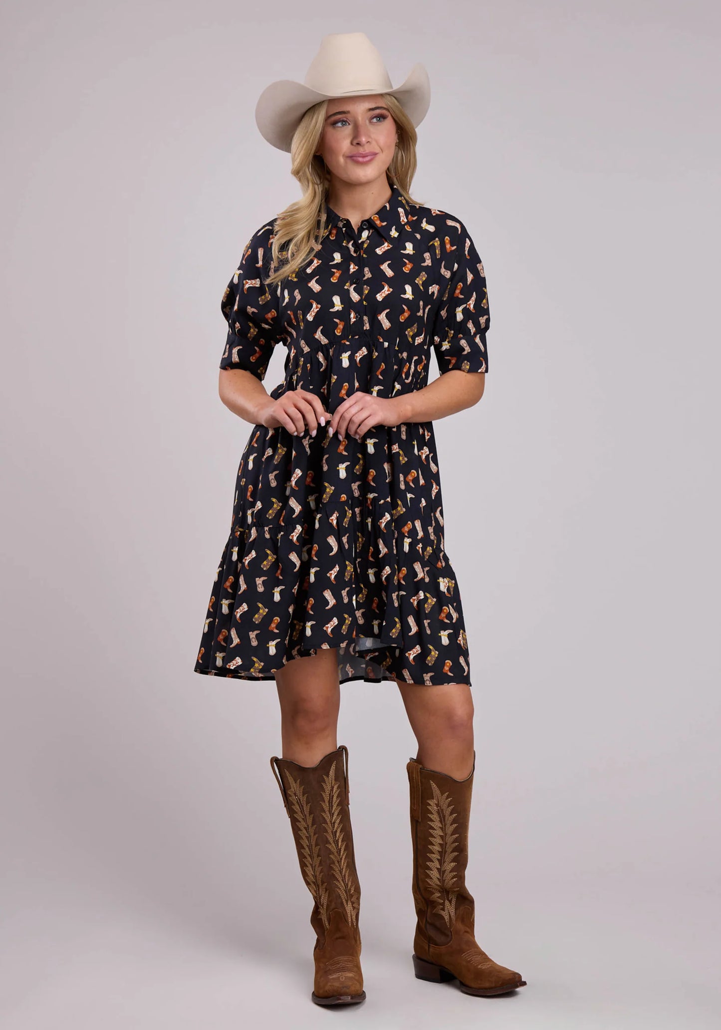 Button Boot Babydoll Dress