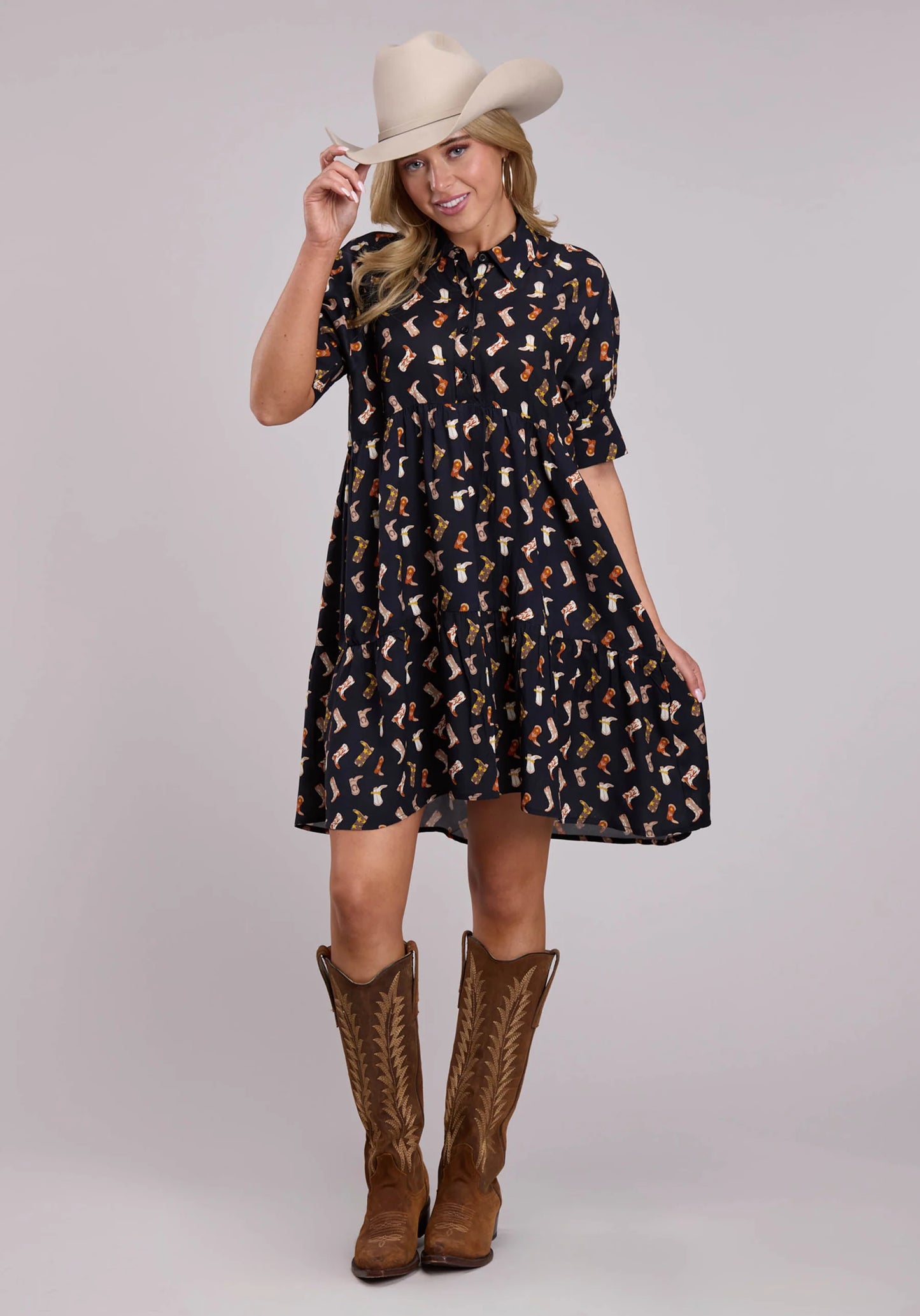 Button Boot Babydoll Dress