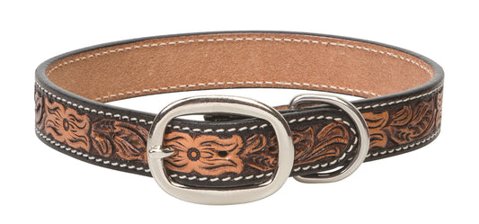 Floral Tooled Dog Collar