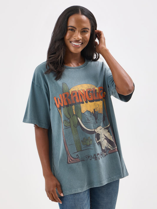 Wrangler Ladies Oversized T-Shirt - Grey/Blue