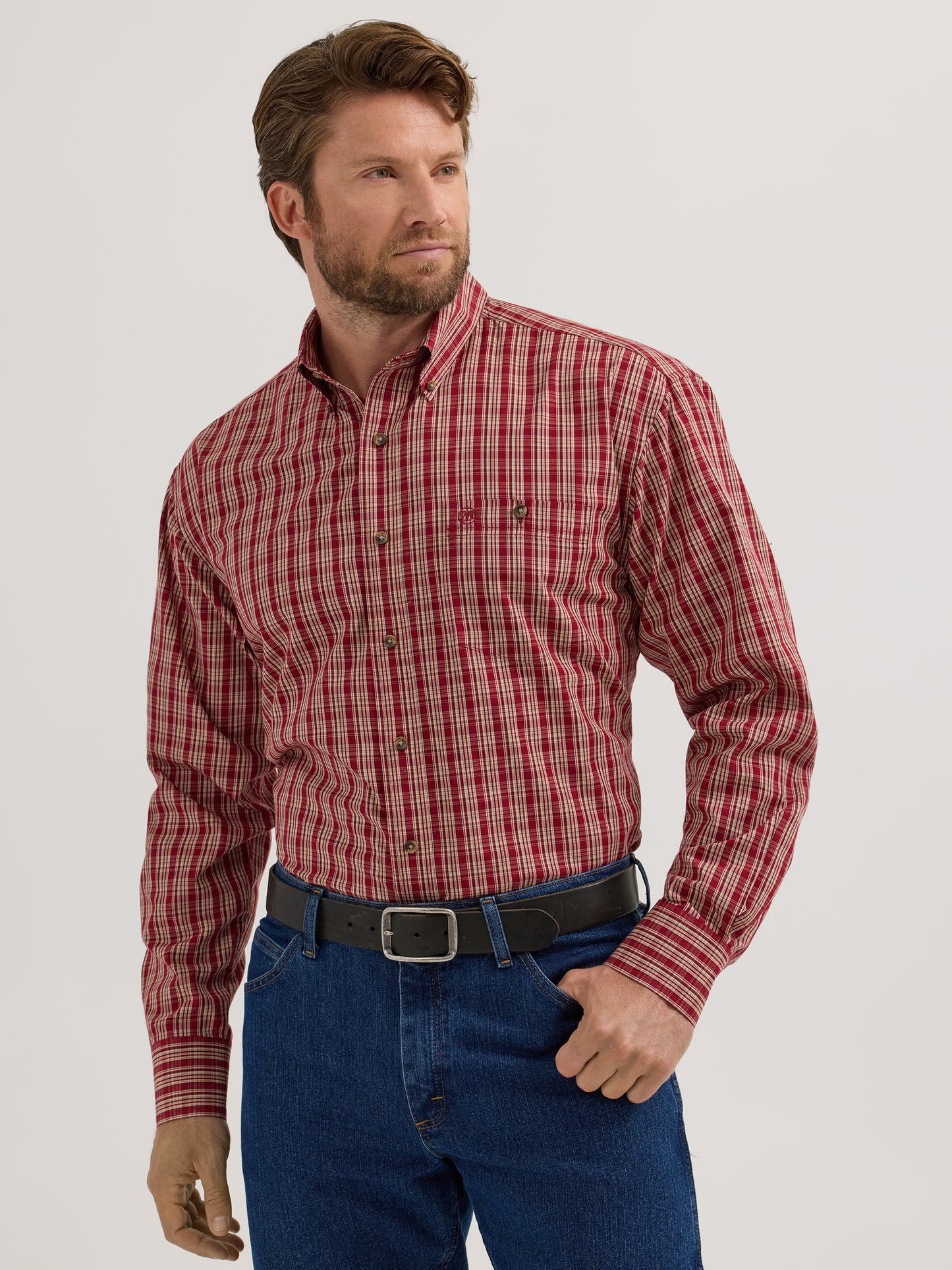 Men's Relaxed Fit Western Shirt - Red Plaid