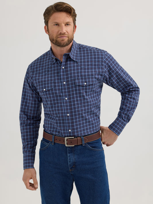 Men's Wrinkle Resist Classic Western Shirt - Indigo Blue