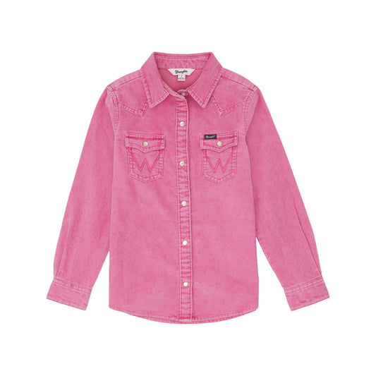 Girls Western Button Up - Pink Cord