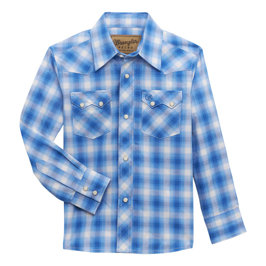 Boys Retro Western Shirt - Blue Plaid