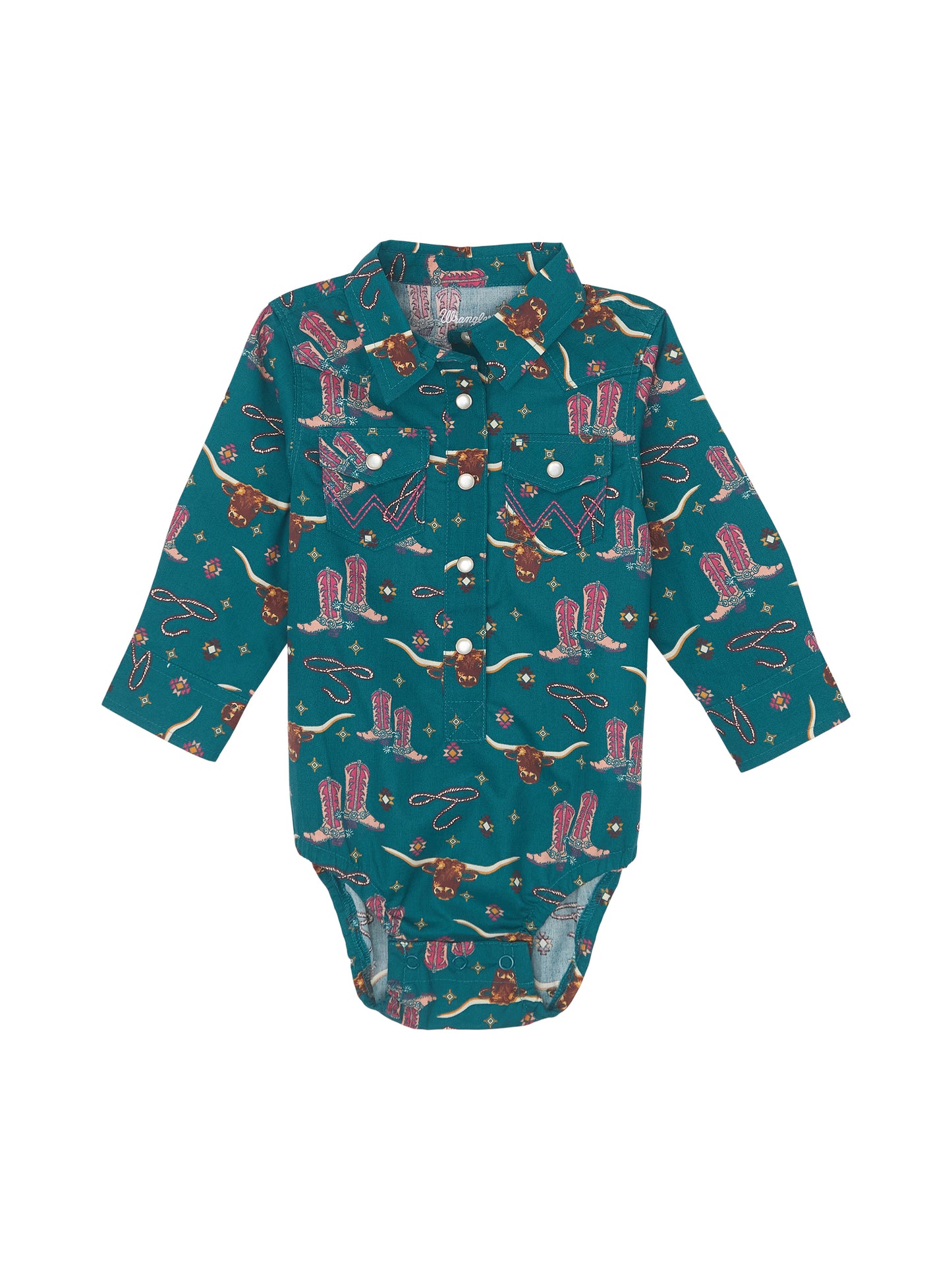 Baby Girls Western Shirt Onesie- Green