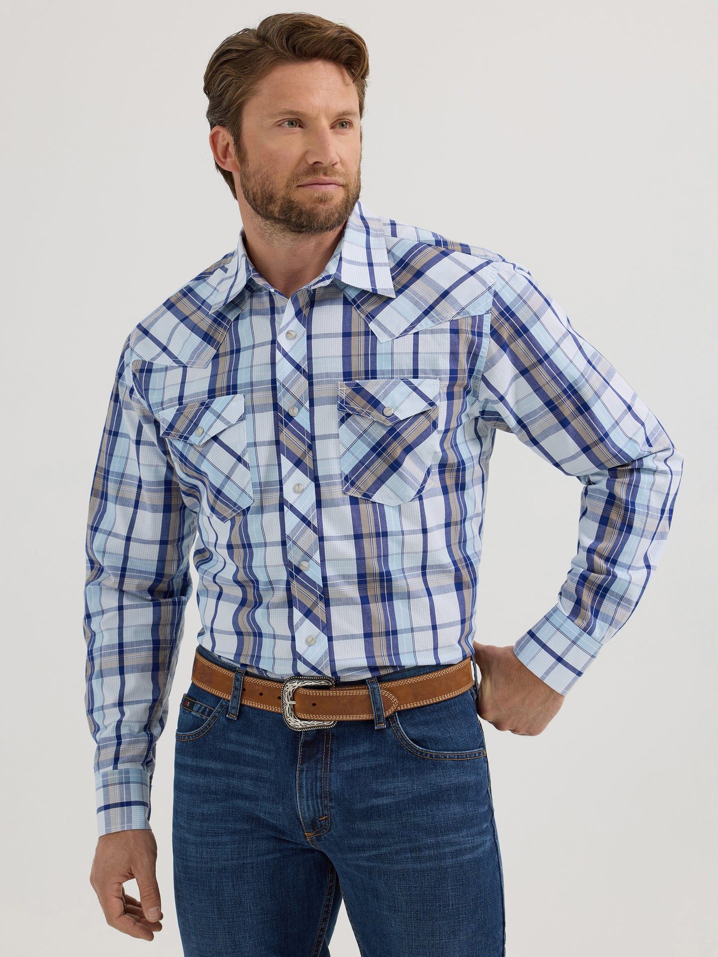 Men's Classic Fit 20X Competition Western Shirt - White/Blue