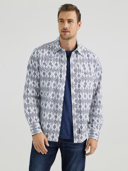 Men's Modern Fit Retro Western Shirt - White/Indigo