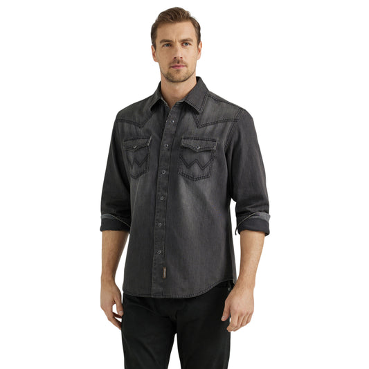 Men's Modern Fit Retro Western Shirt - Washed Black