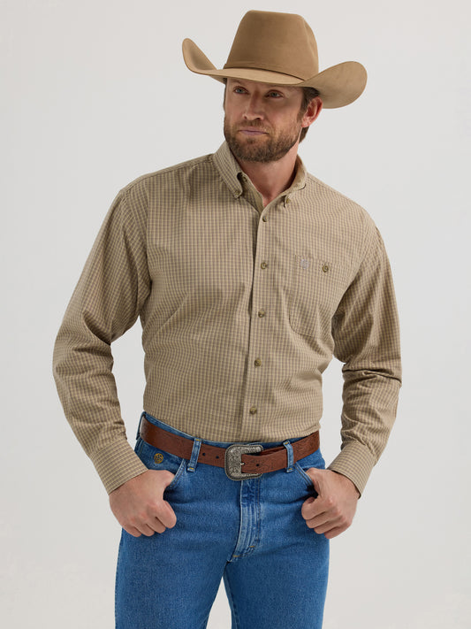 Men's George Strait Western Shirt - Tan/Burgundy