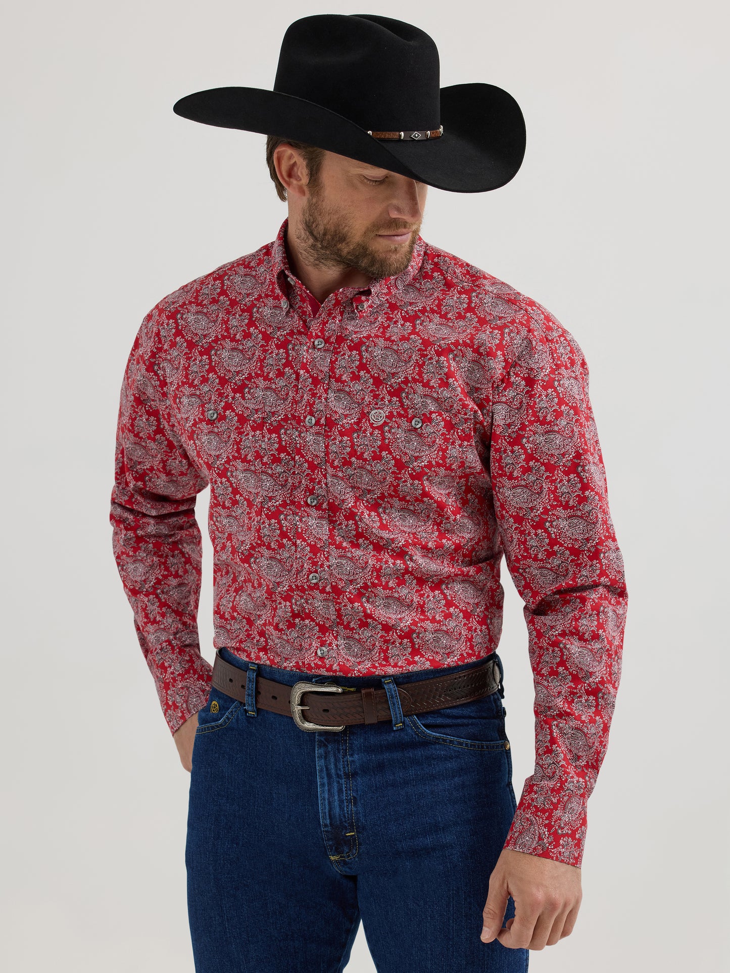 Men's George Strait Western Shirt - Red Paisley