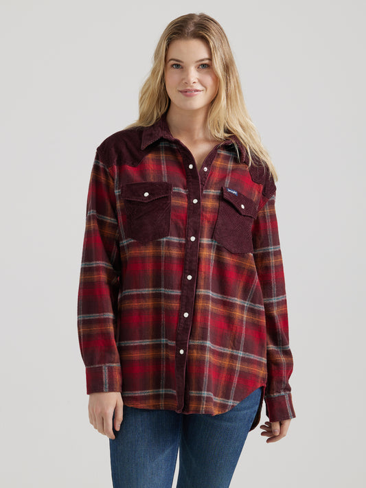 Ladies Flannel/Corduroy Shirt - Red Multi