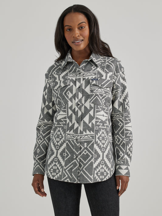 Ladies Boyfriend Fit Button Down Shirt - Black/White