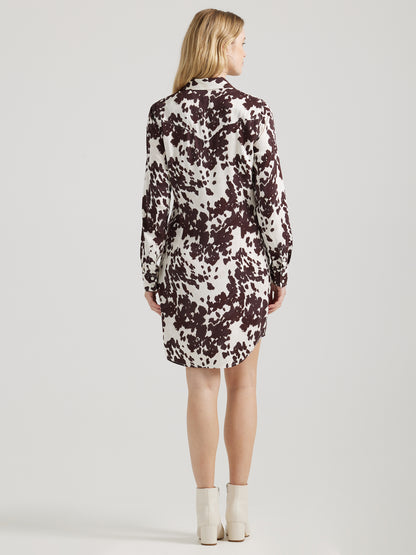 Ladies Snap Shirt Dress - Cowprint