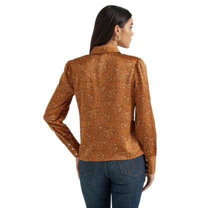 Ladies Retro Satin Blouse - Brown