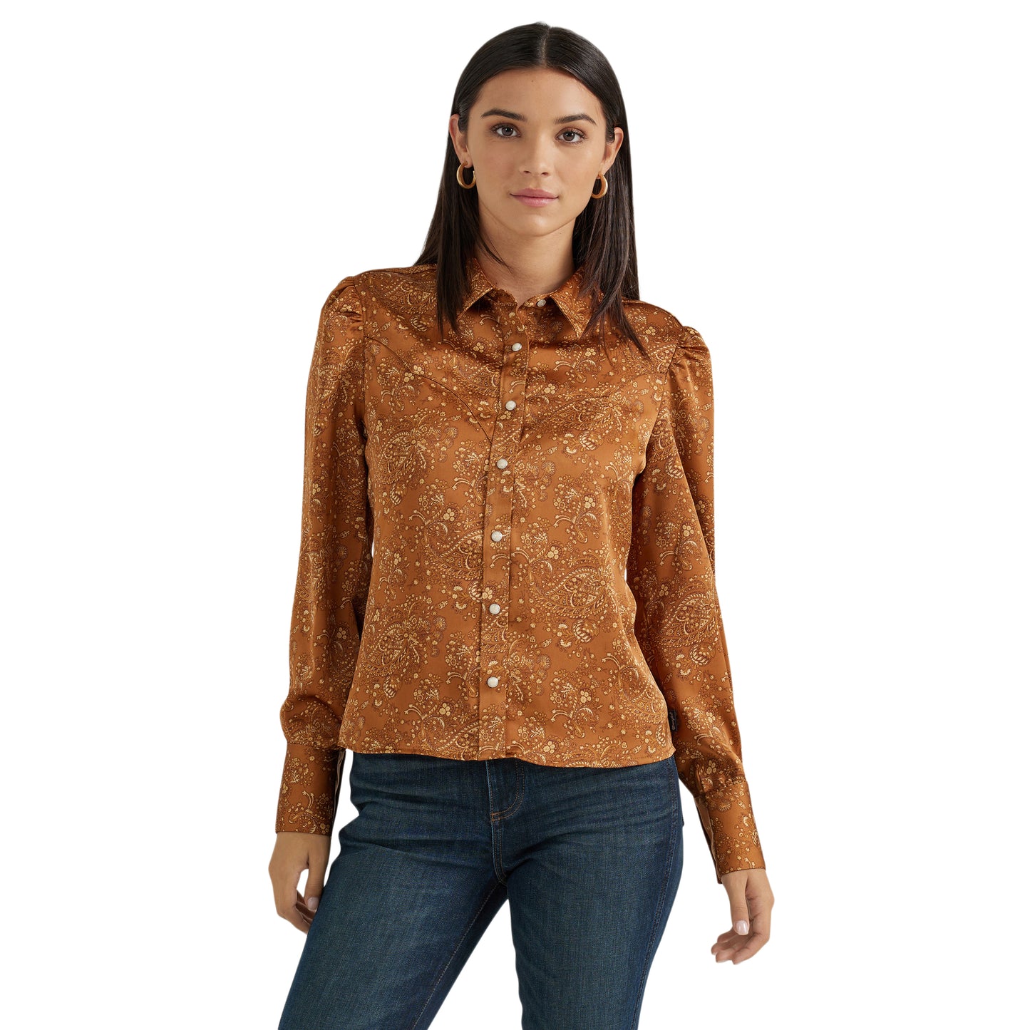 Ladies Retro Satin Blouse - Brown