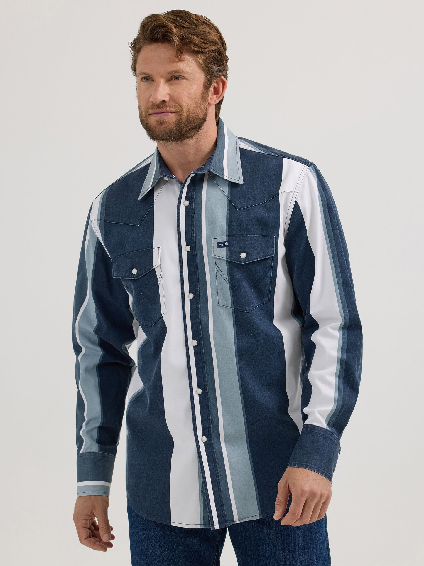 Men's Brush Popper Western Shirt - Blue Stripe