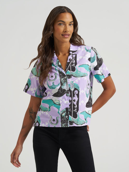 Ladies Shortsleeve Button Up