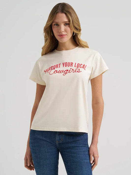 Retro Women's Off White 'Support Your Local Cowgirls' Short Sleeve Tee